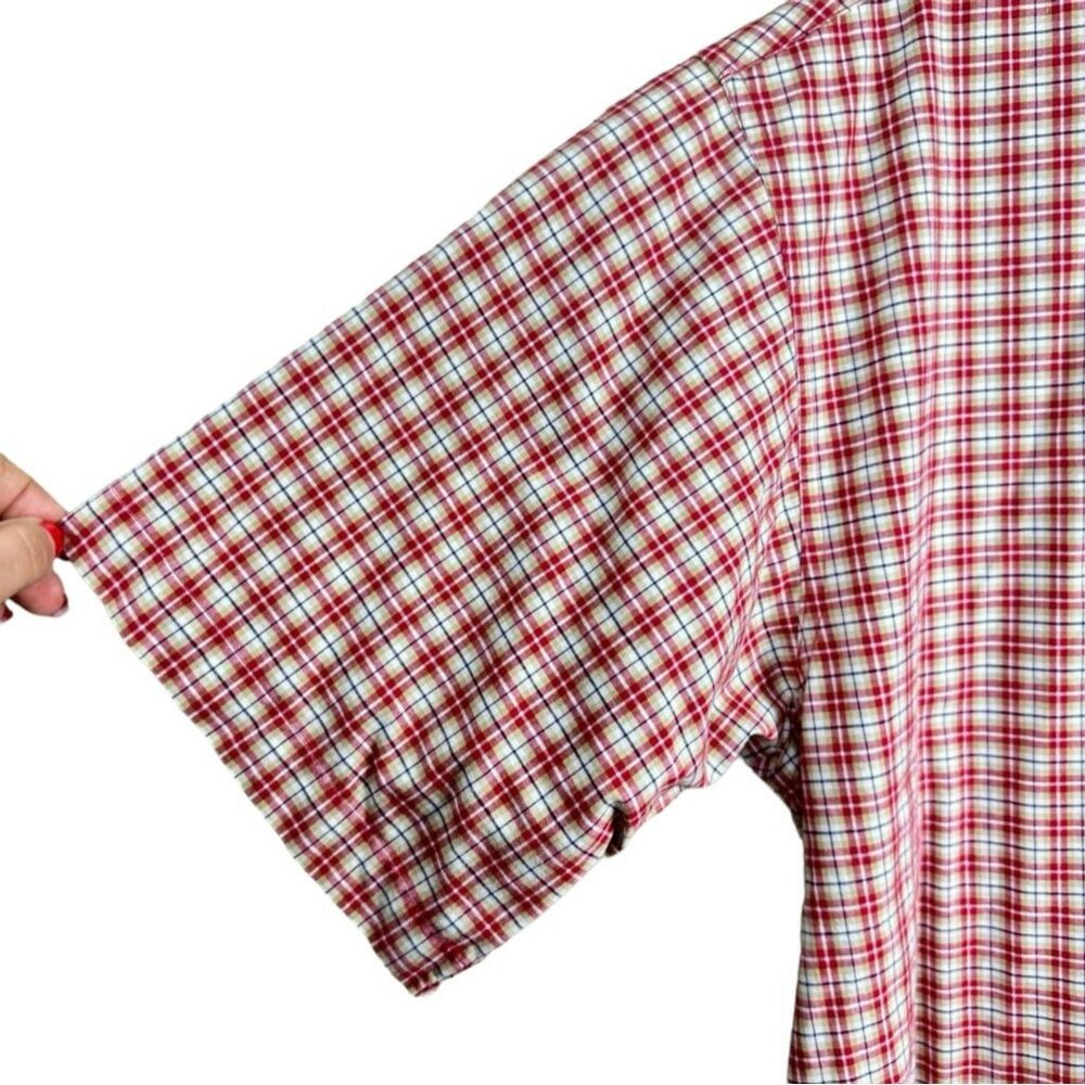 Haggar Forever Casual Camp Shirt Men's Red Check Short Sleeve Button Down Size L - Picture 4 of 9